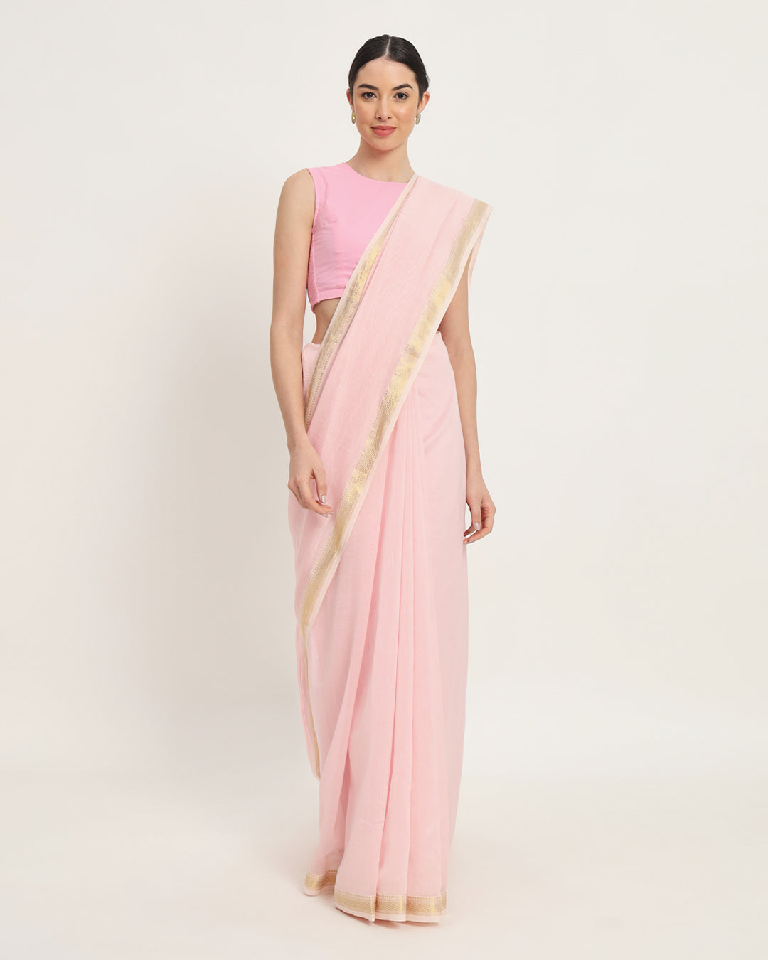 Pleasent Pink Golden Woven Chanderi Silk Saree