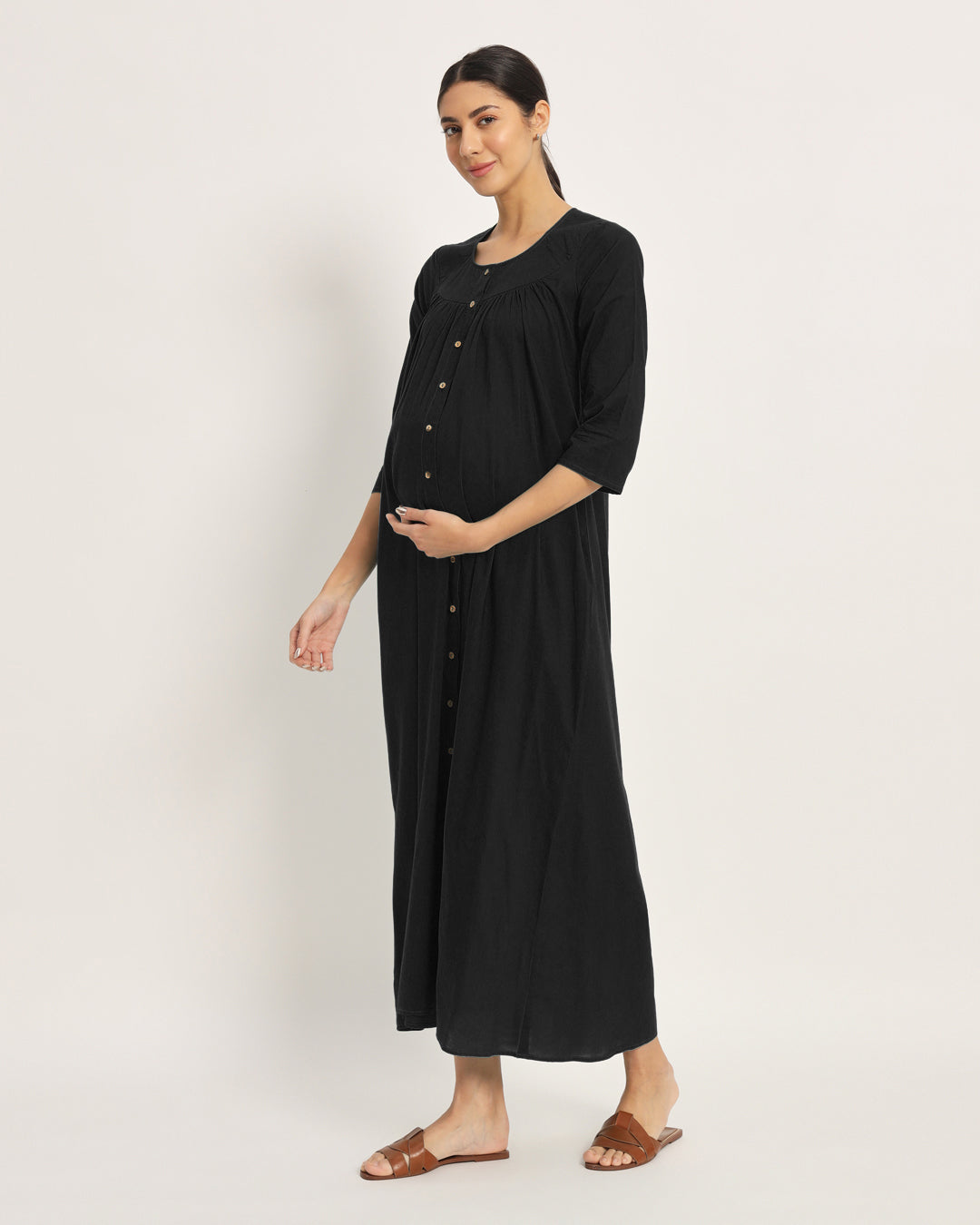 Classic Black Mommy Glow Maternity & Nursing Dress