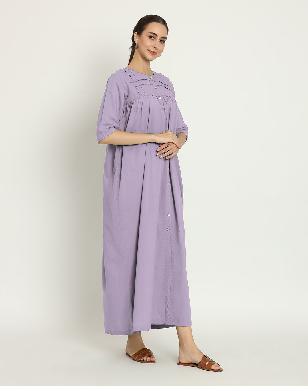 Combo: Russet Red & Lilac Pleated Paradise Maxi Nightdress- Set Of 2