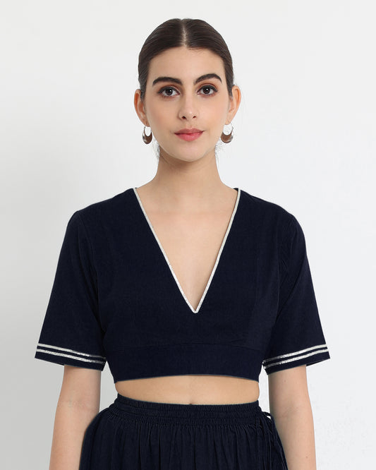 Midnight Blue Royal Deep V Blouse