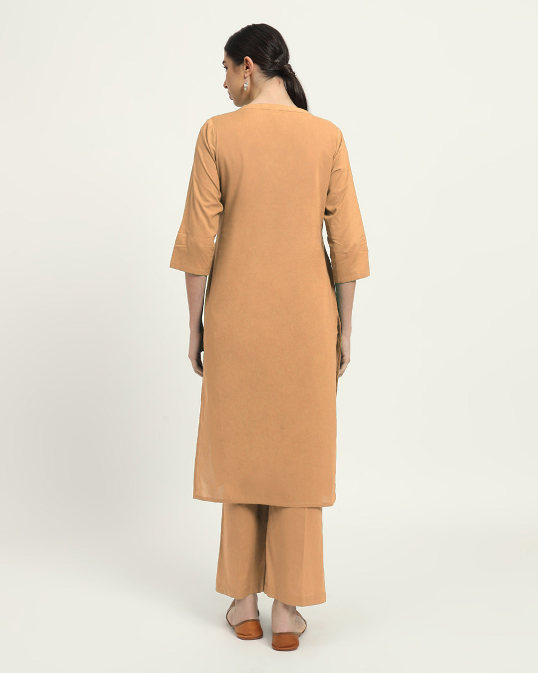 Combo: Beige & Aurora Purple Modern Minimalist Band Collar Solid Kurta