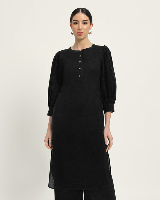 Black Balloon Breeze Pot Neck Solid Kurta (Without Bottoms)