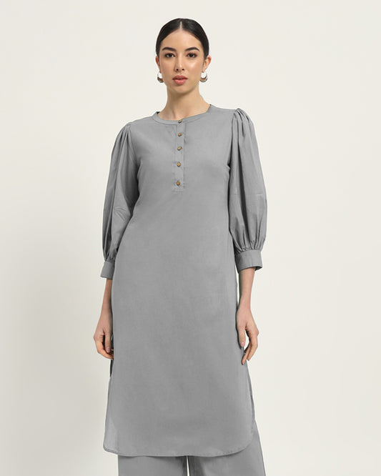 Iced Grey Balloon Breeze Pot Neck Solid Kurta (Without Bottoms)