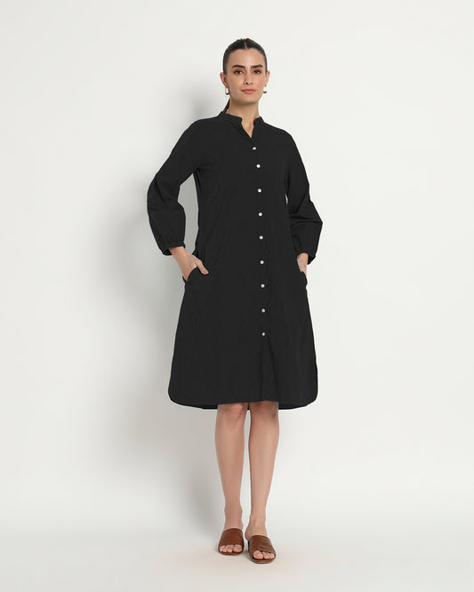 Classic Black Modish Elegance Notch Neck Dress