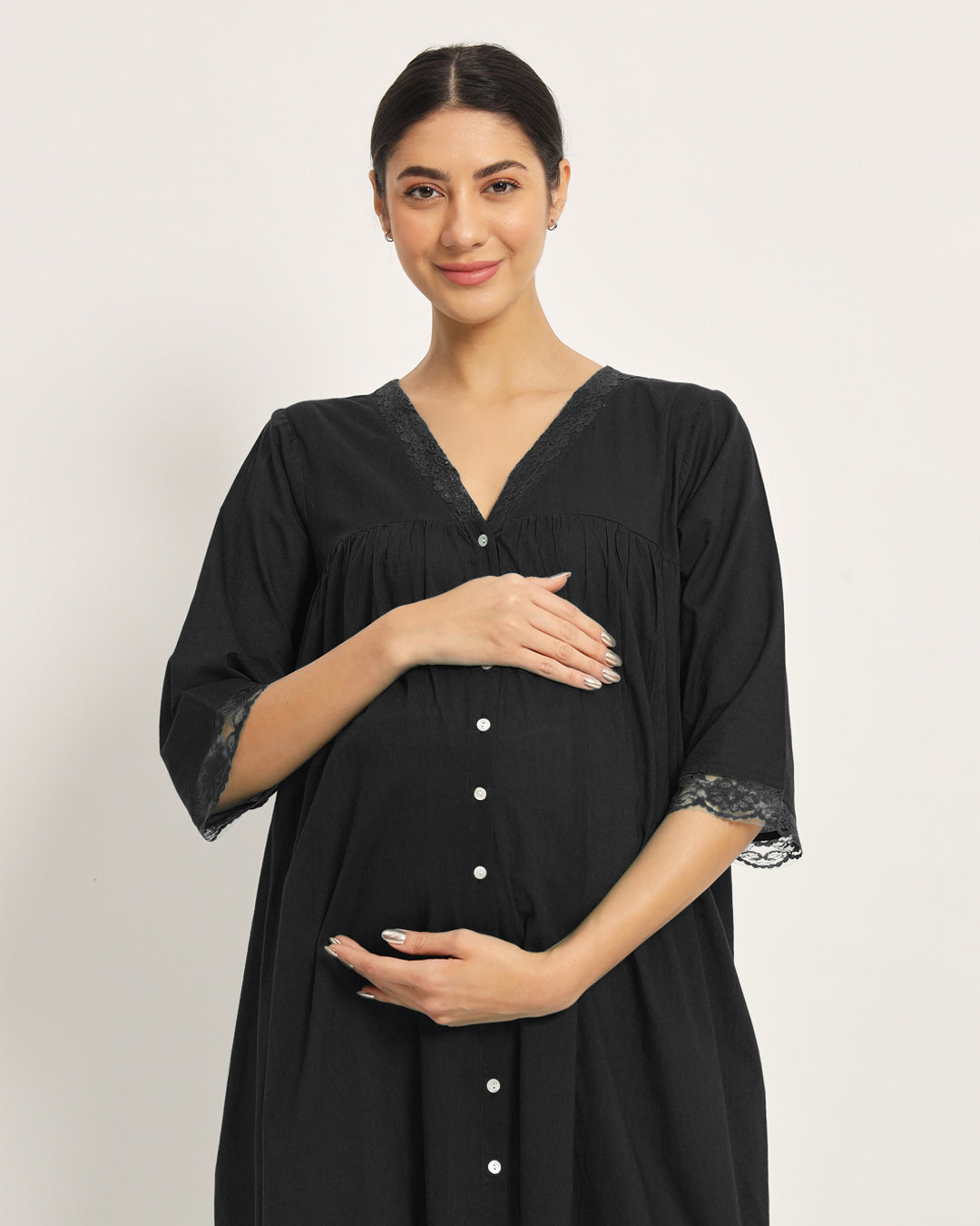 Classic Black Stylish Preggo Maternity & Nursing Dress