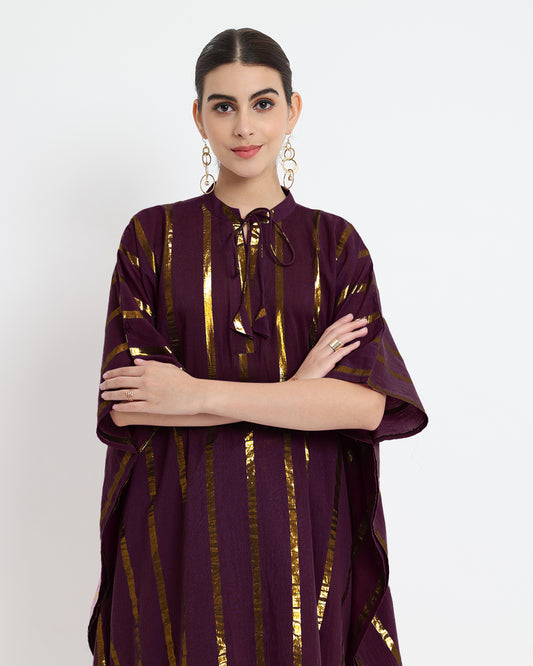 Plum Passion Band Collar Kaftan Glisten Gala Kurta (without bottoms)