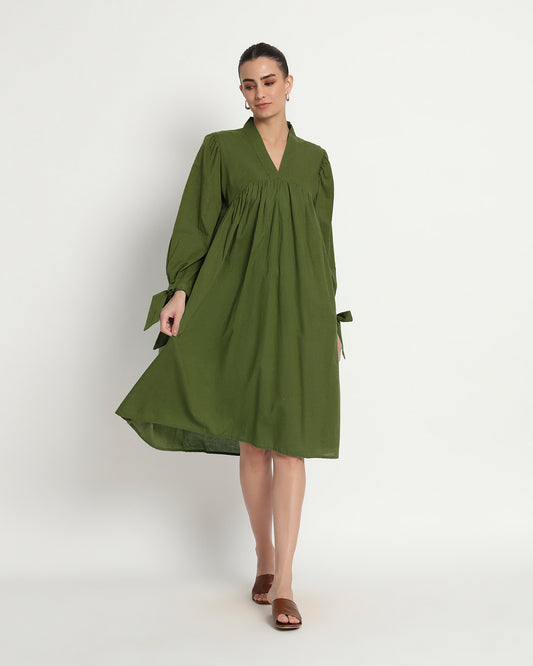 Greening Spring Bowtiful Gathering V Neck Dress