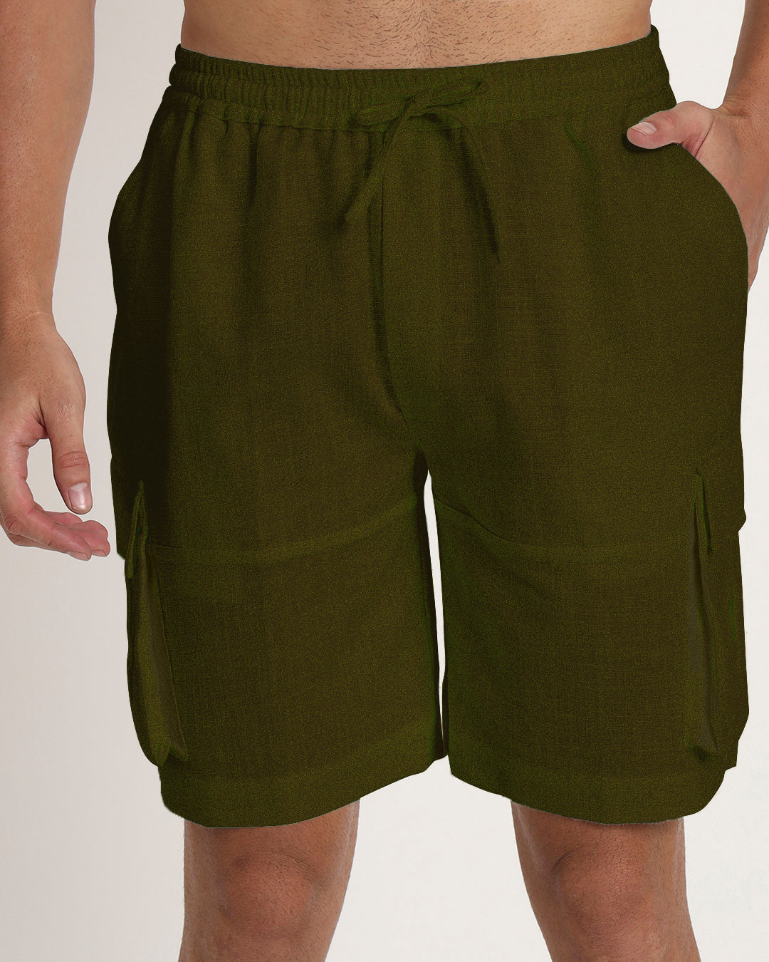 Slub Comfort Cargo Olive Green Men's Shorts