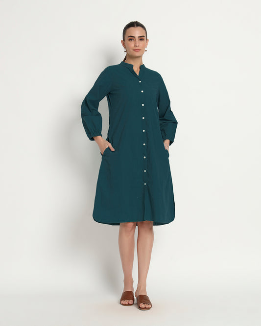 Deep Teal Modish Elegance Notch Neck Dress