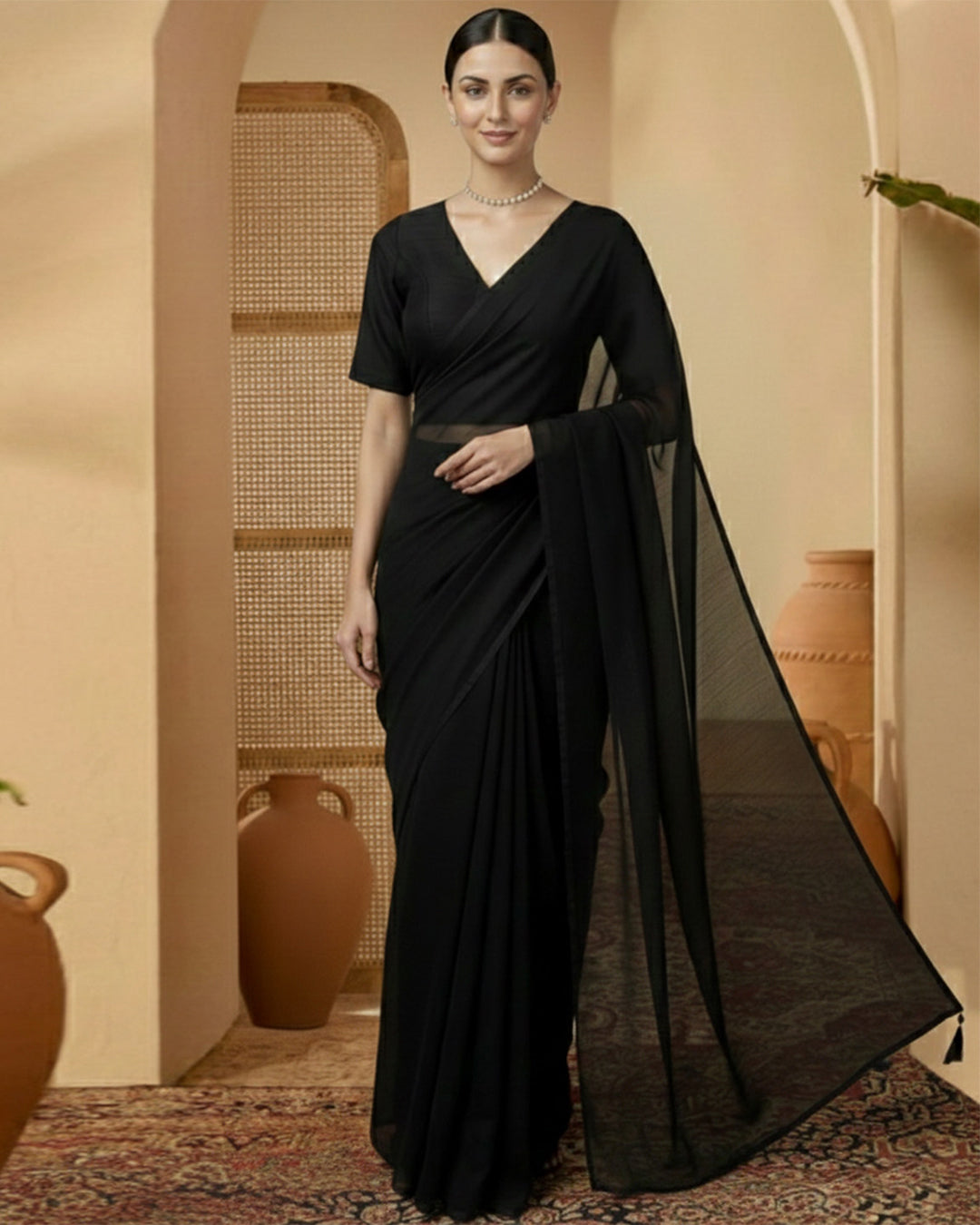 Silk Black Opulent V Grace Blouse