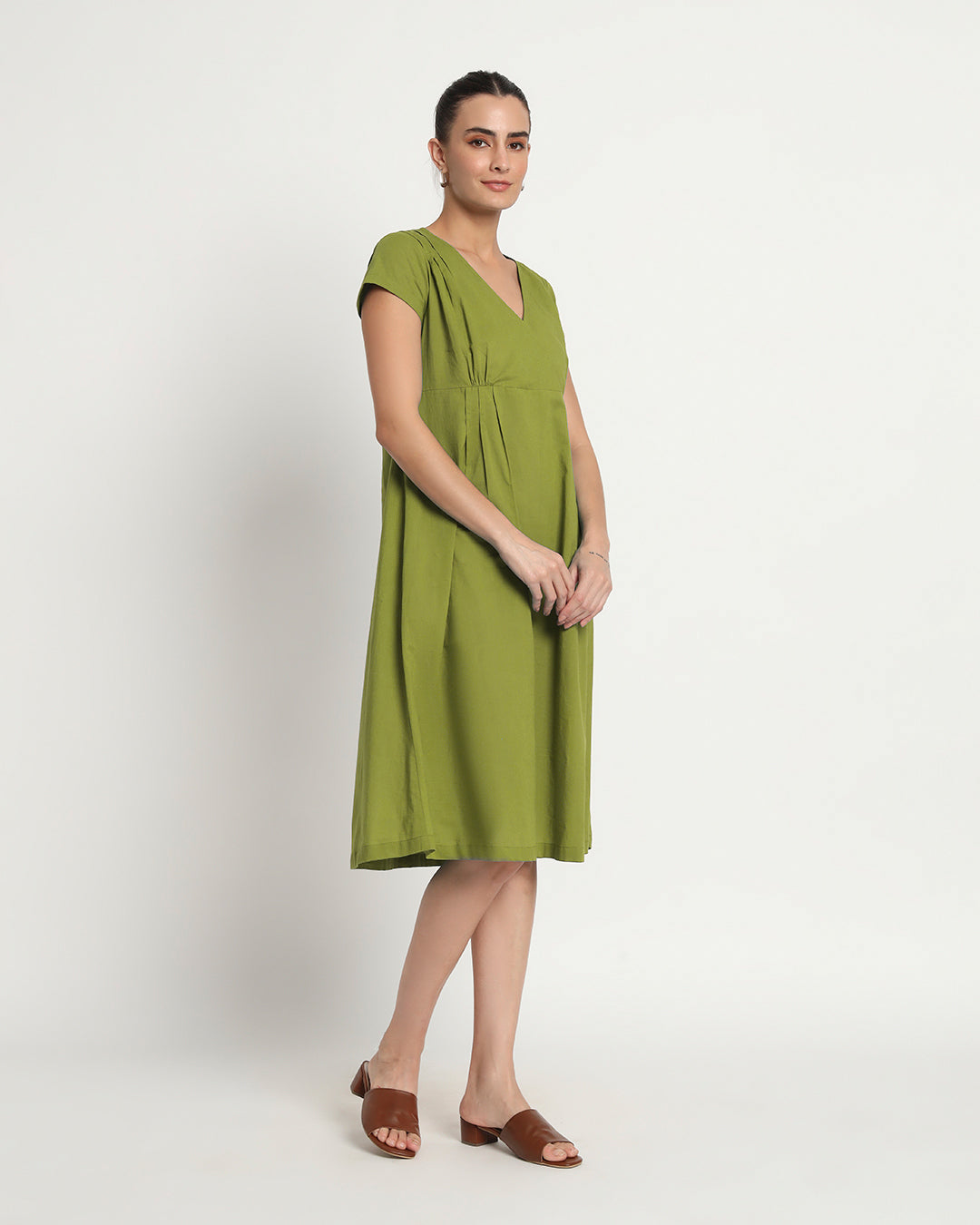 Sage Green Voguish Verve V Neck Dress