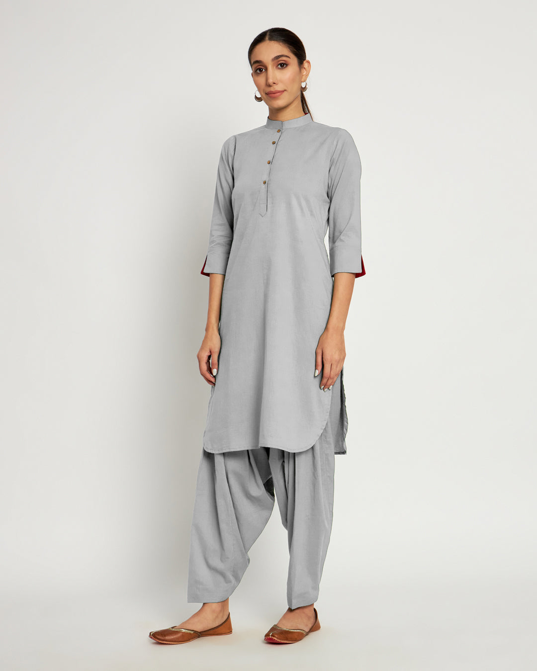 Iced Grey Band Collar Neck Solid Kurta (Without Bottoms)