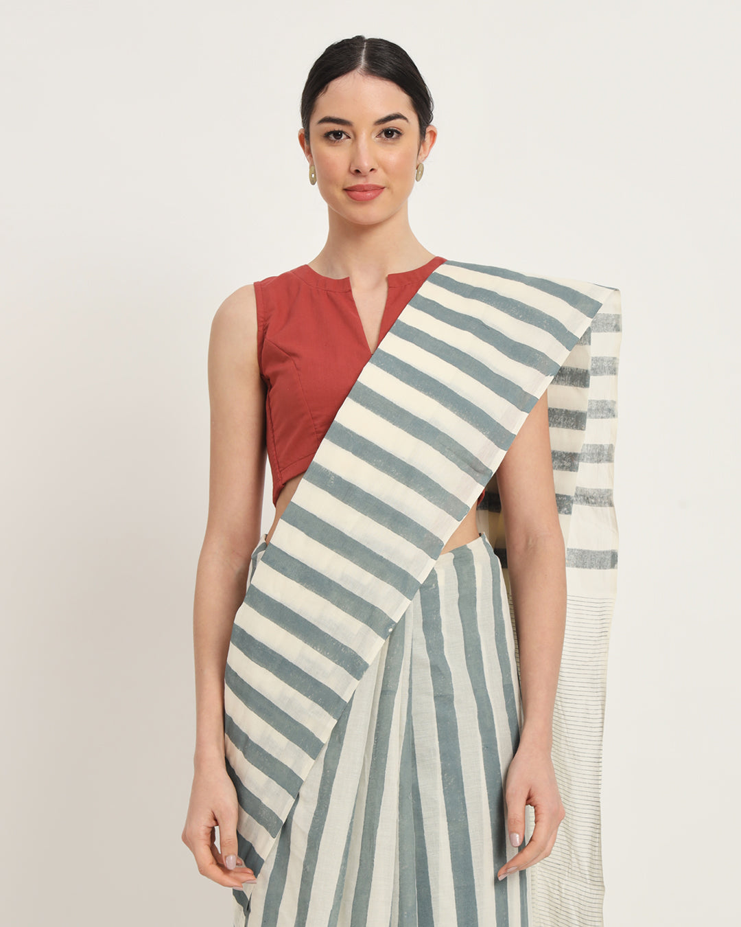 A Contemporary Stripes Affair- Grey Cotton Mul Saree