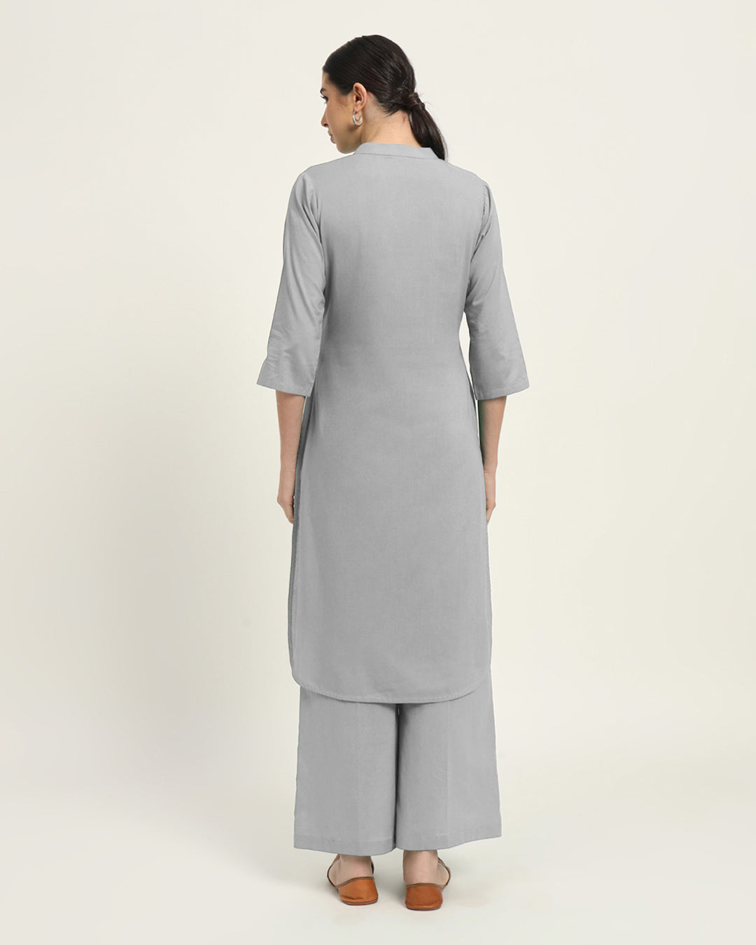 Combo: Beige & Iced Grey Urban Retreat Band Collar Kurta