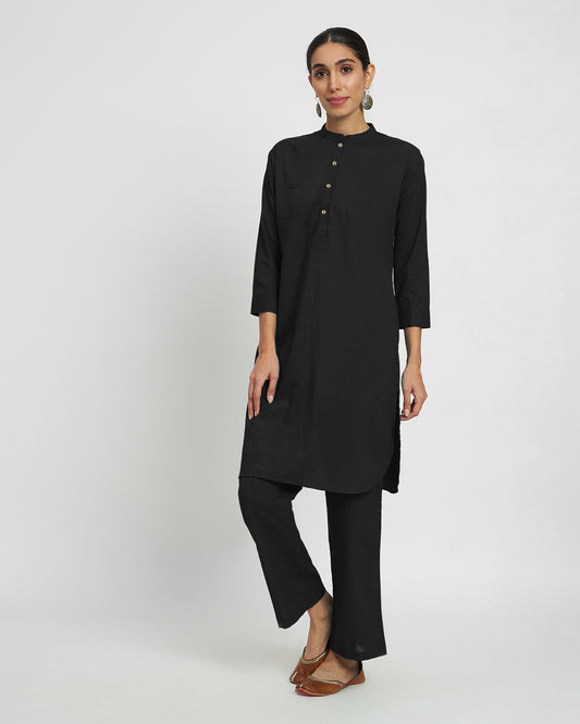 Classic Black Modern Mandarin Collar Solid Kurta (Without Bottoms)