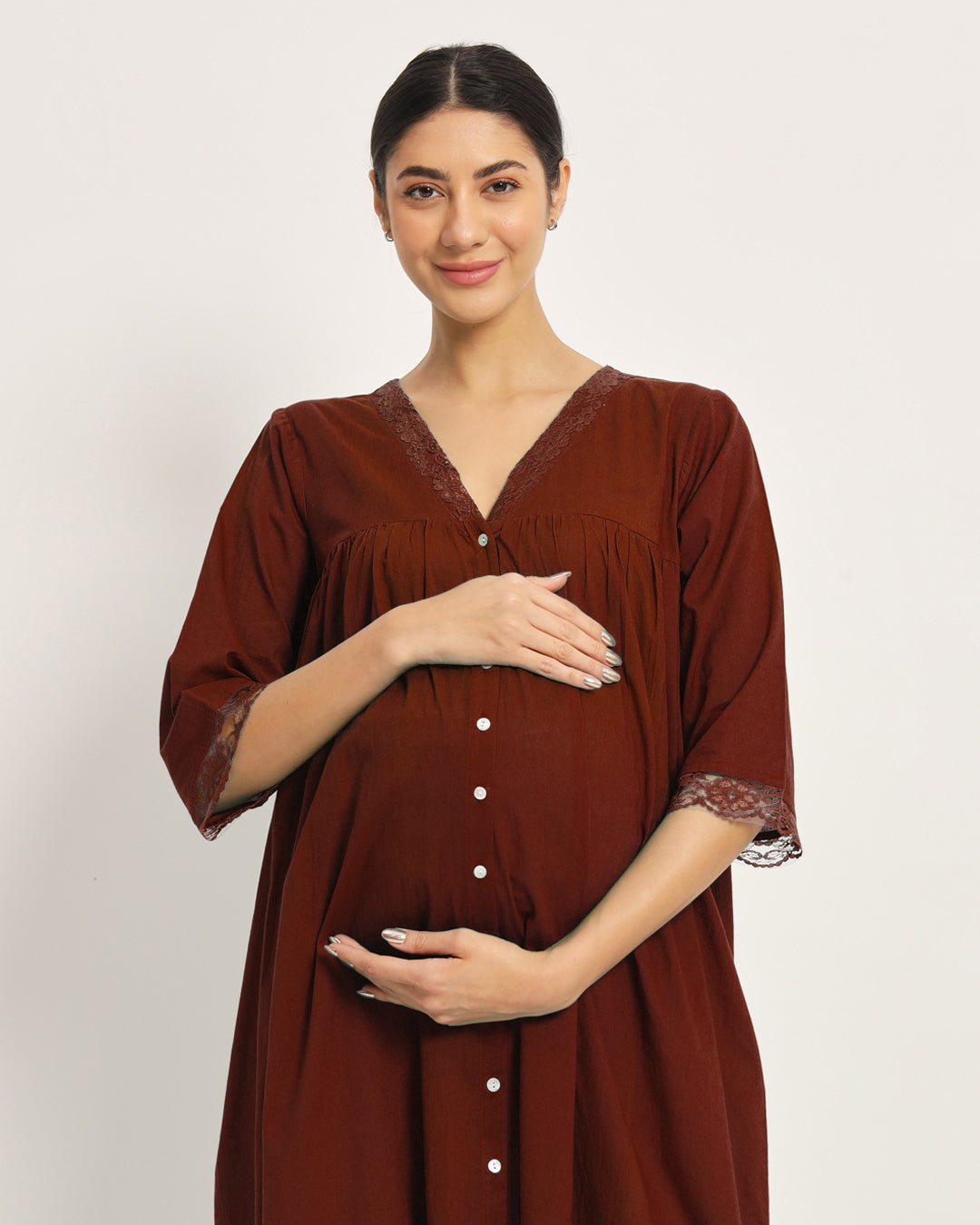 Russet Red Stylish Preggo Maternity & Nursing Dress