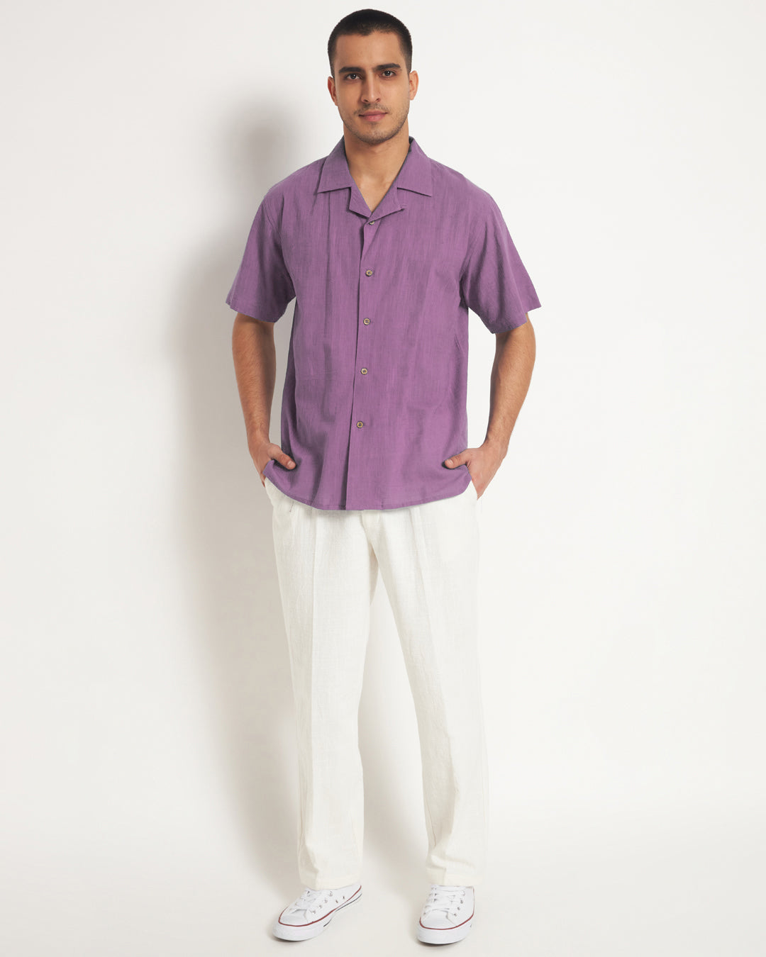 Combo: Classic Wisteria Purple Half Sleeves Men's Shirt & Pants