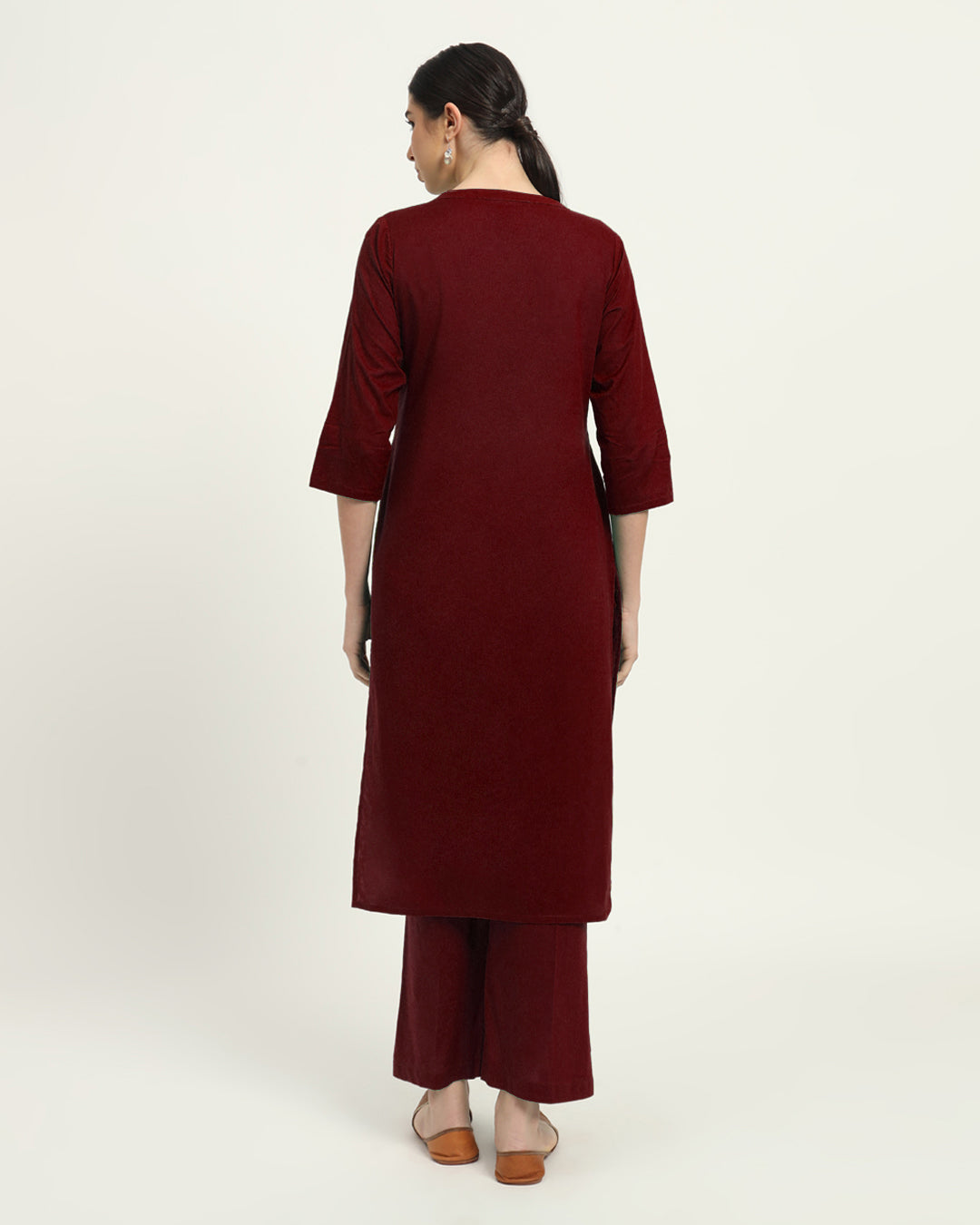 Russet Red Modern Minimalist Band Collar Solid Co-ord Set