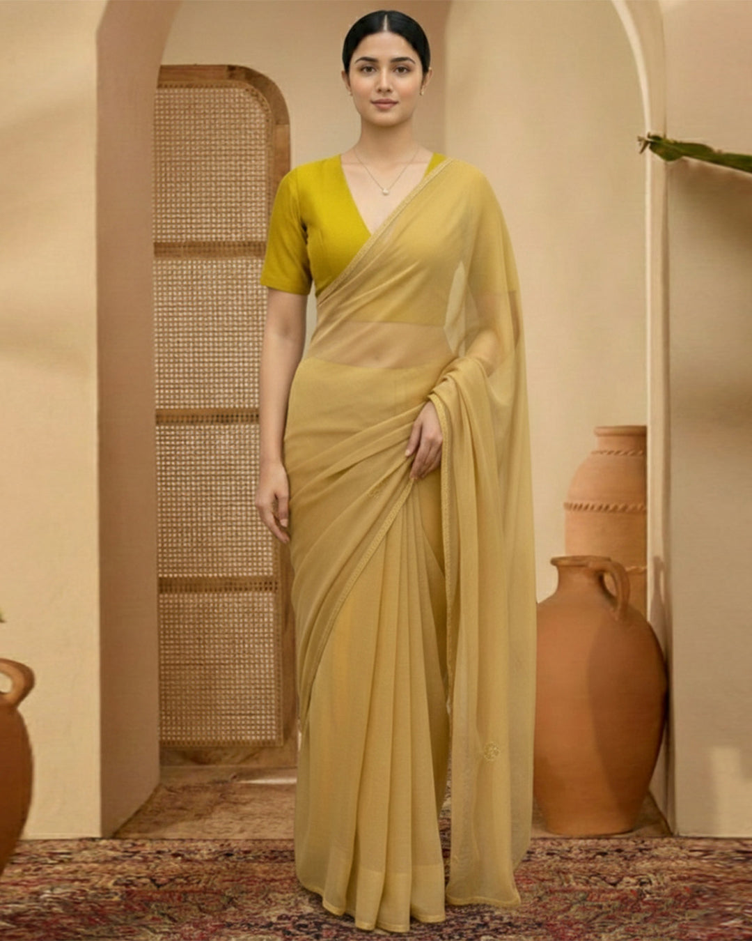 Silk Pear Green Deep V Blouse