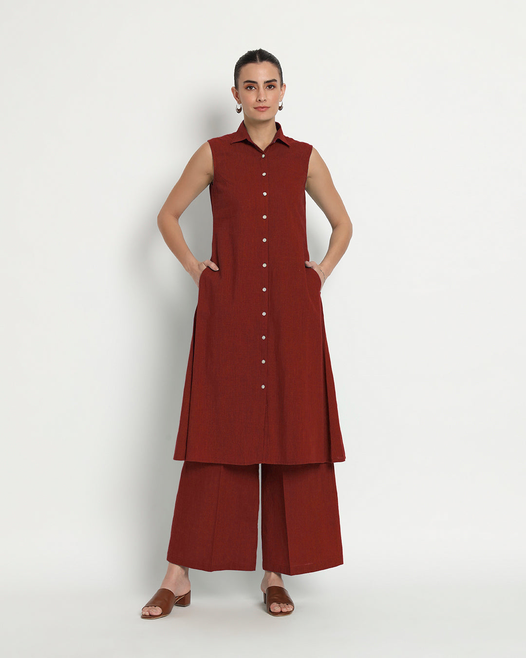 Russet Red Artful A-Line Solid Co-ord Set