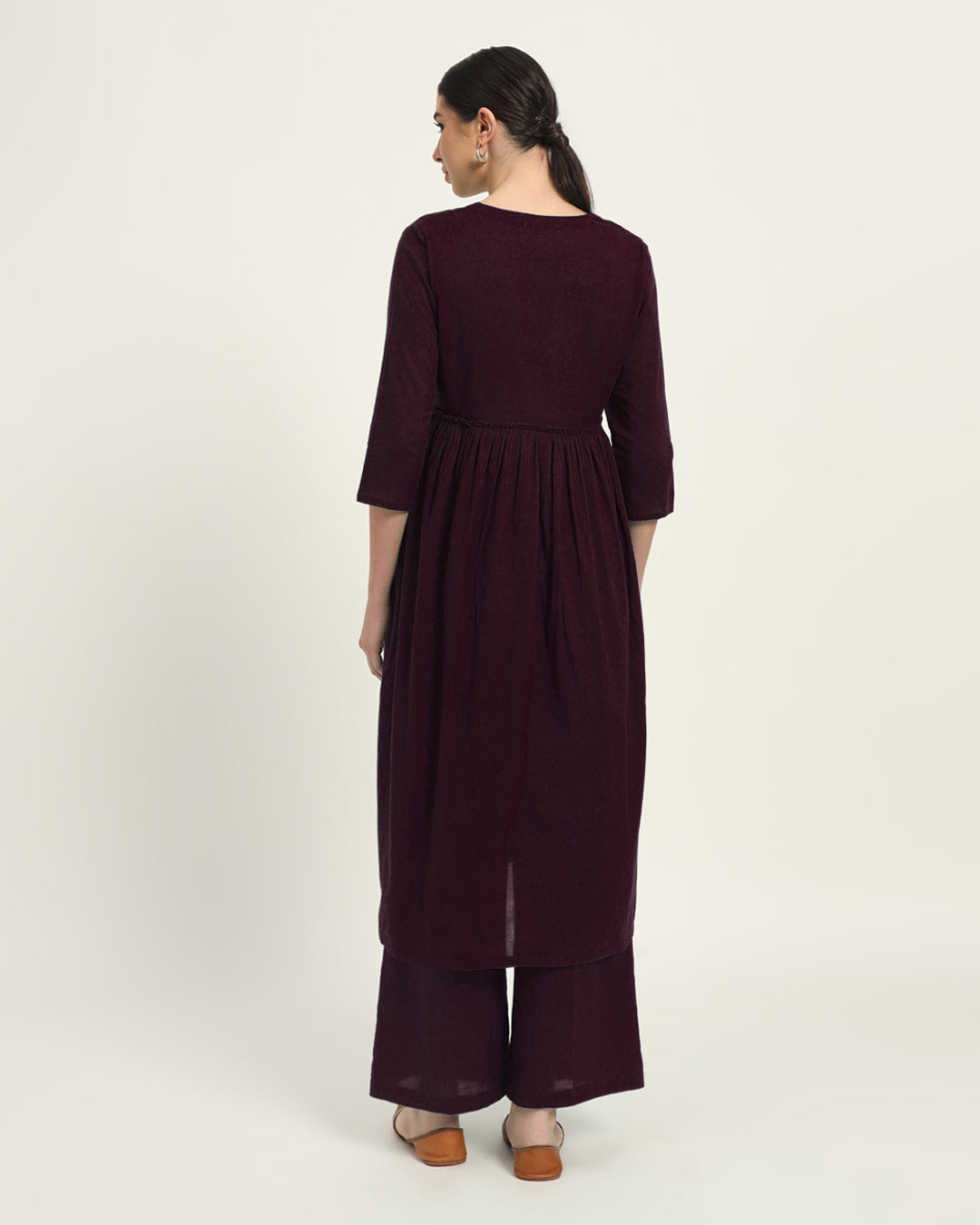 Plum Passion Whimsy Affair Buttoned Solid Co-ord Set