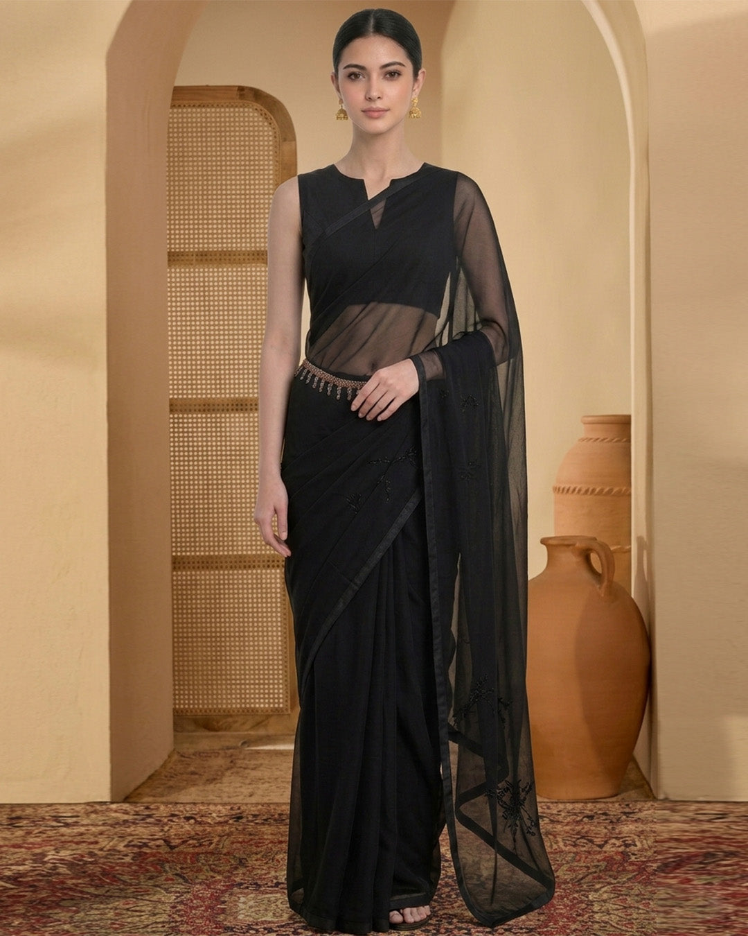 Black Rayon Modern Grace Blouse