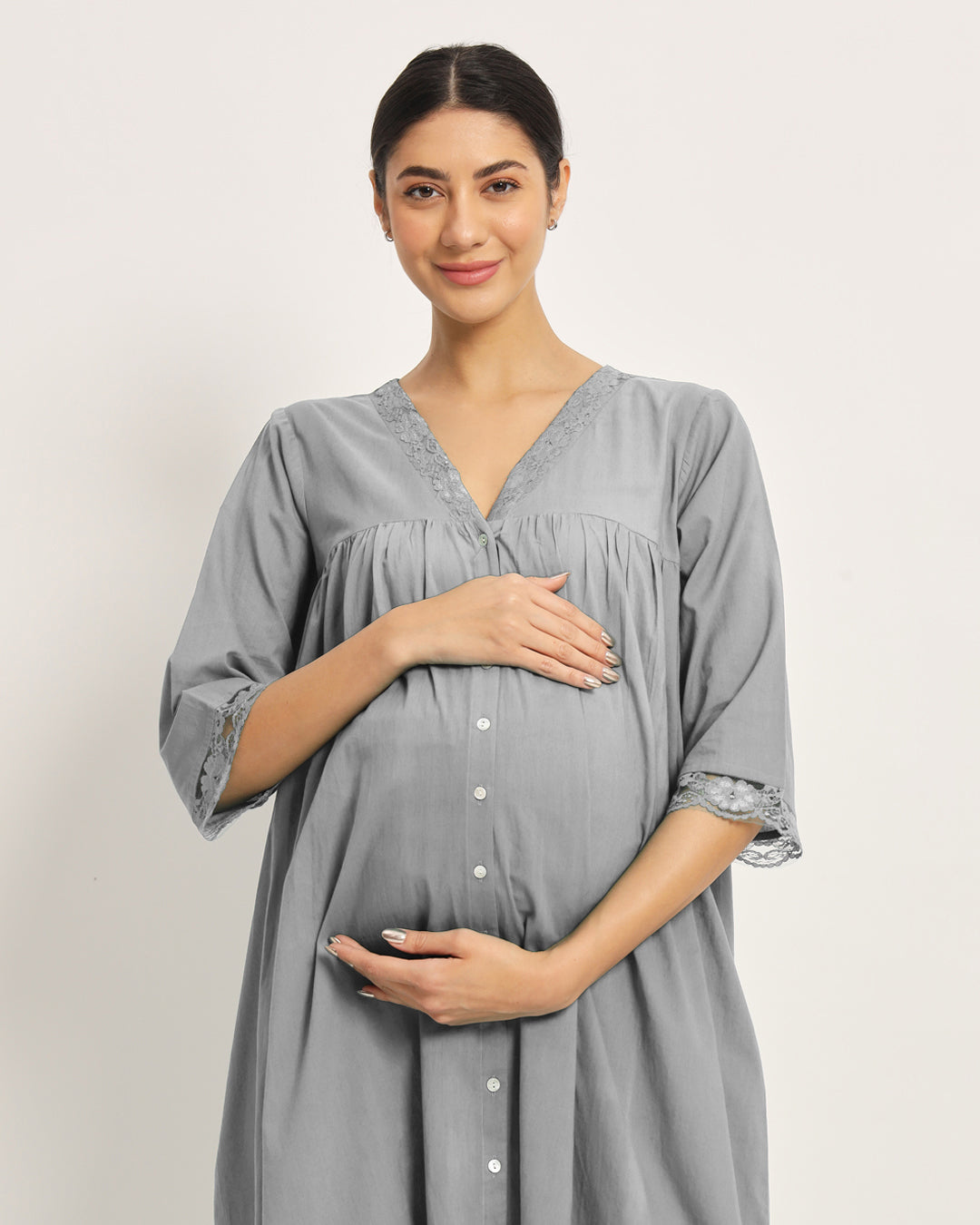 Iced Grey Stylish Preggo Maternity & Nursing Dress