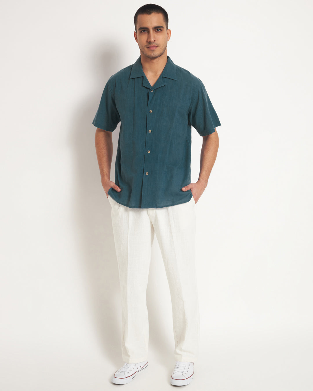 Combo: Classic Deep Teal Half Sleeves Men's Shirt & Pants