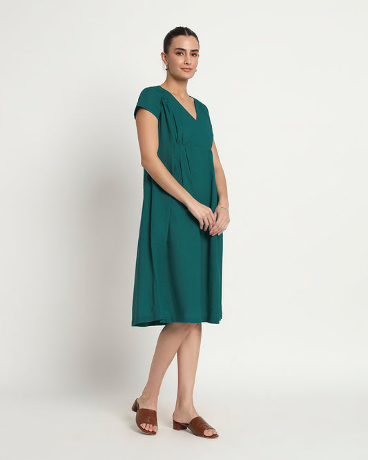 Deep Teal Voguish Verve V Neck Dress