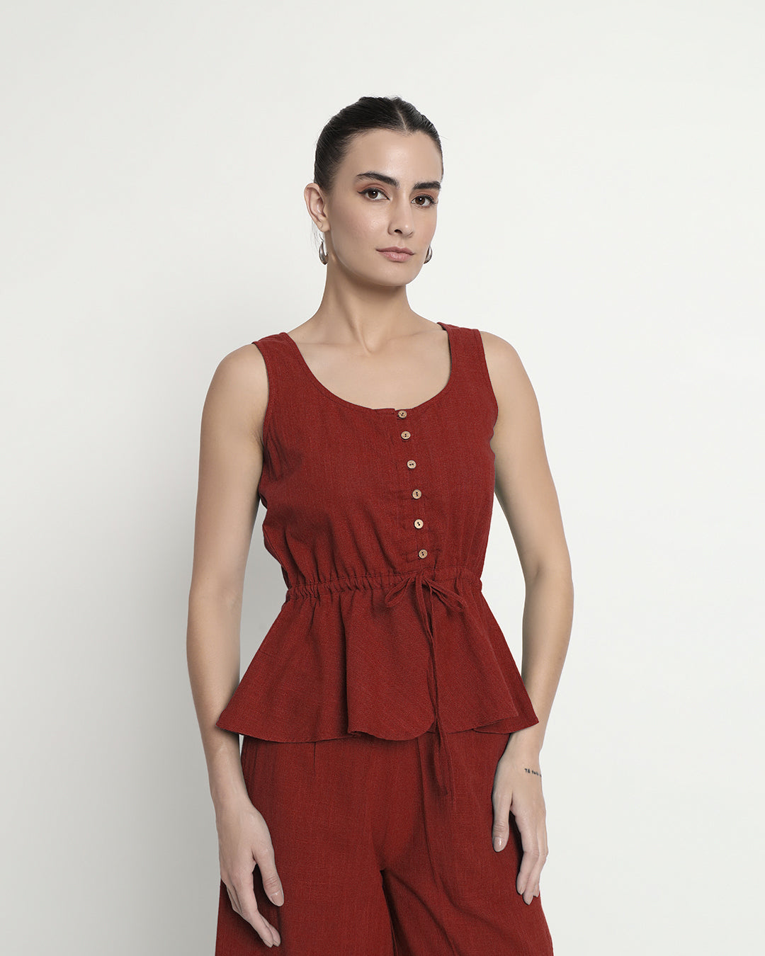 Russet Red Peplum Paradise Solid Co-ord Set