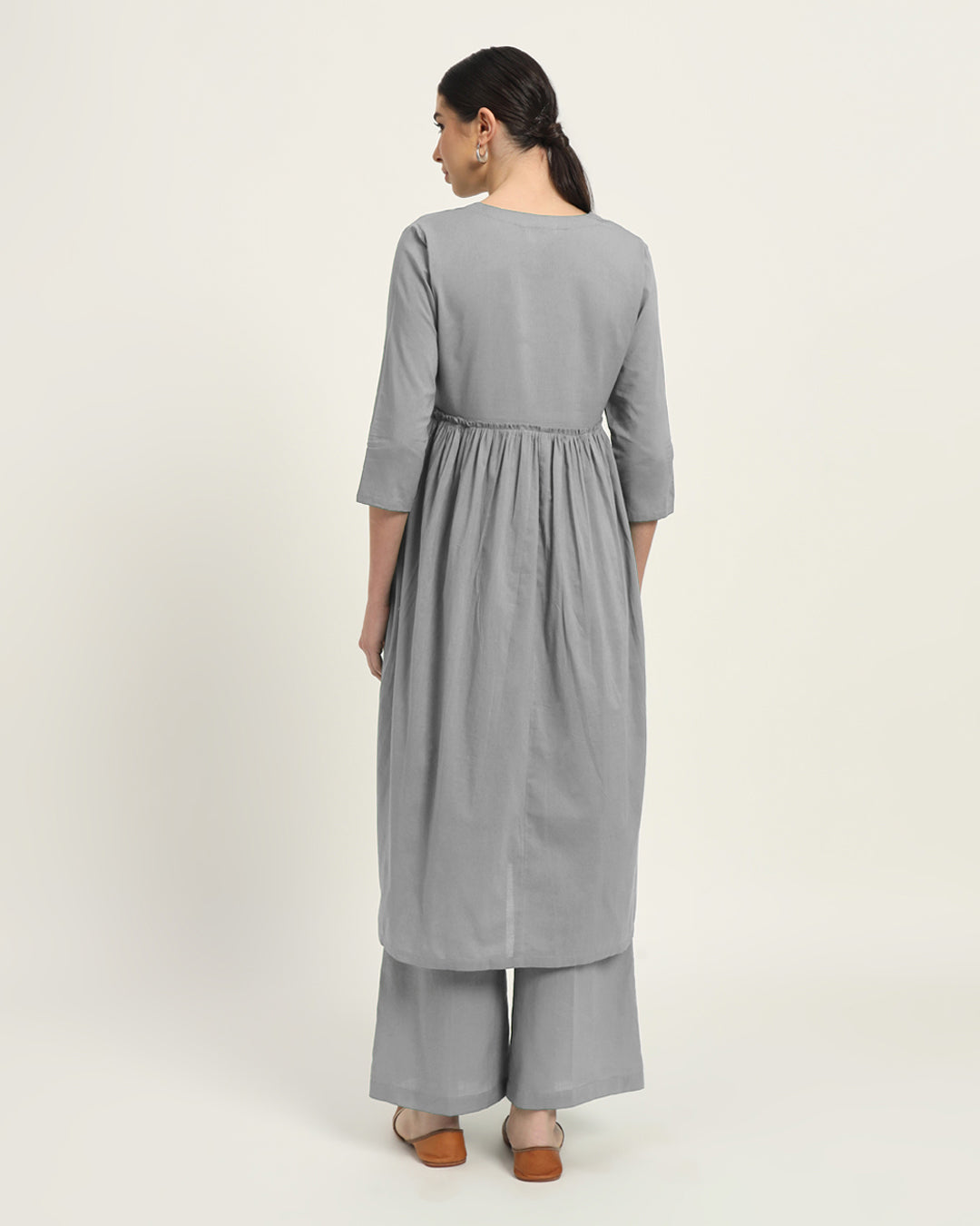 Iced Grey Whimsy Affair Buttoned Solid Co-ord Set