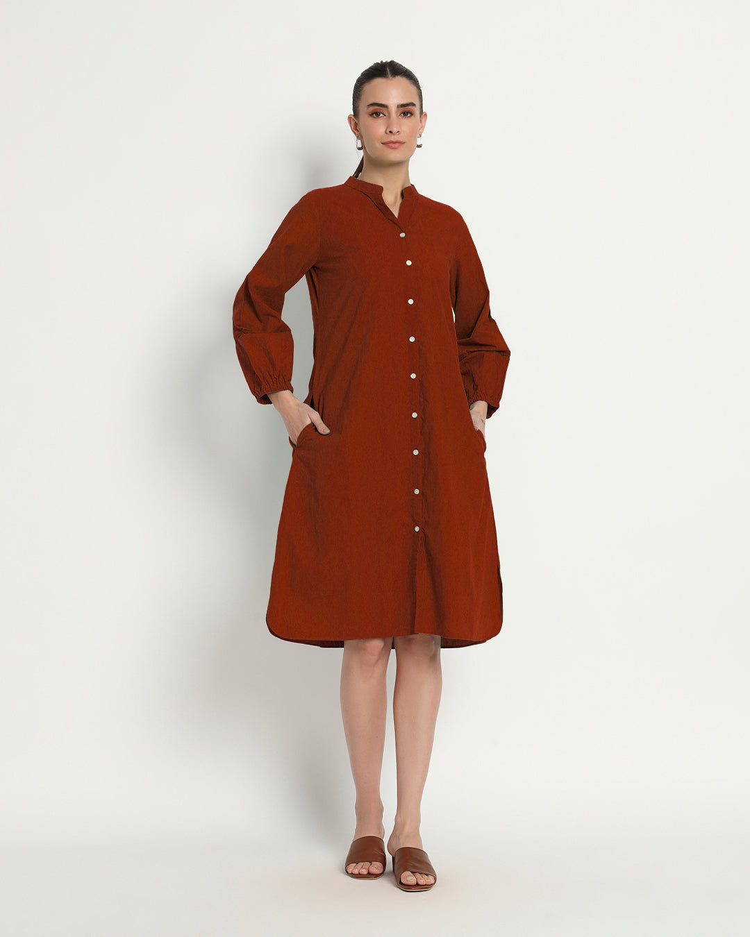 Russet Red Modish Elegance Notch Neck Dress