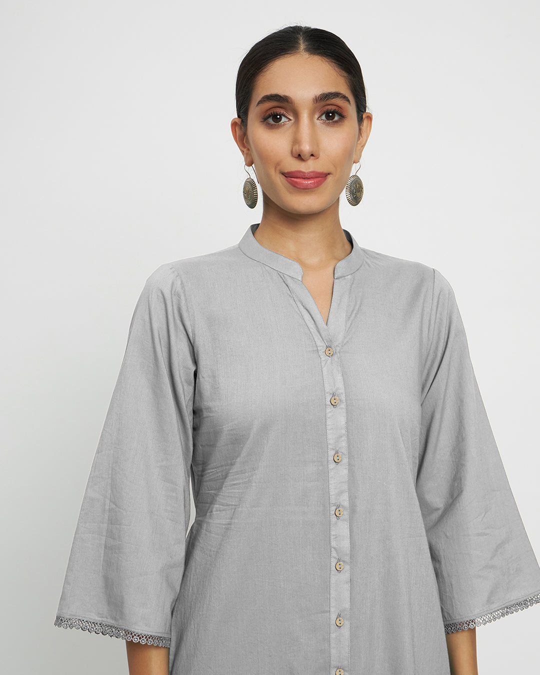 Iced Grey Flared Solid Kurta (Without Bottoms)