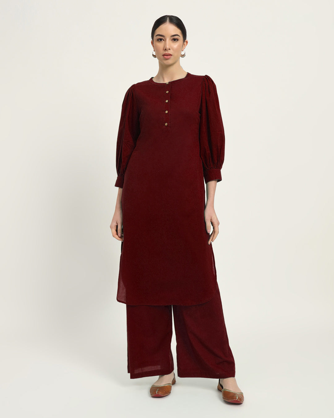 Russet Red Balloon Breeze Pot Neck Solid Co-ord Set
