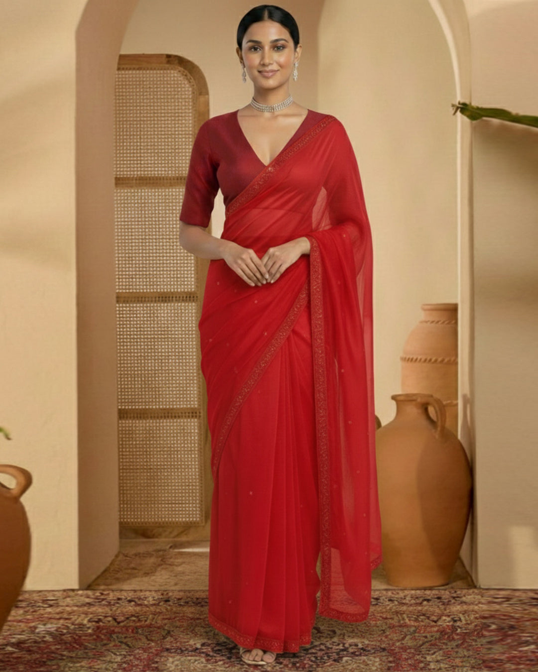 Silk Maroon Deep V Blouse