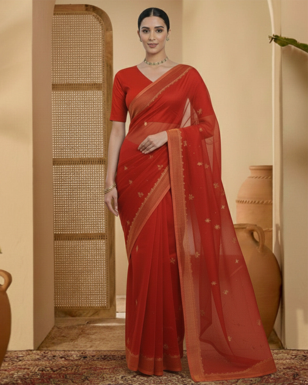 Red Rayon Opulent V Grace Blouse