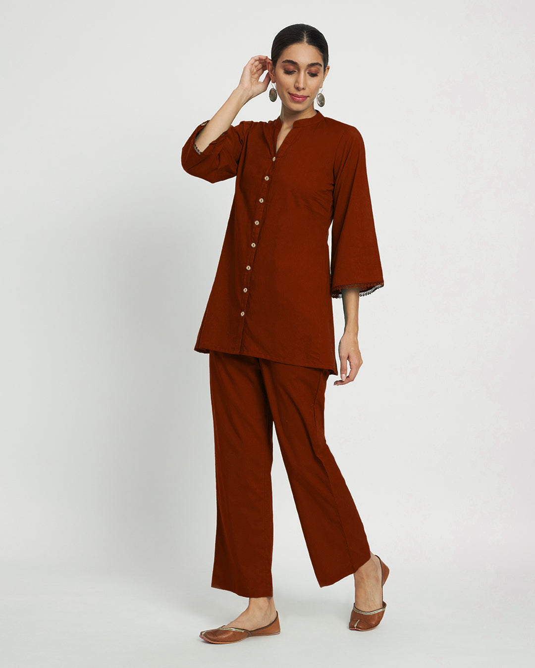 Russet Red Flared Solid Co-ord Set