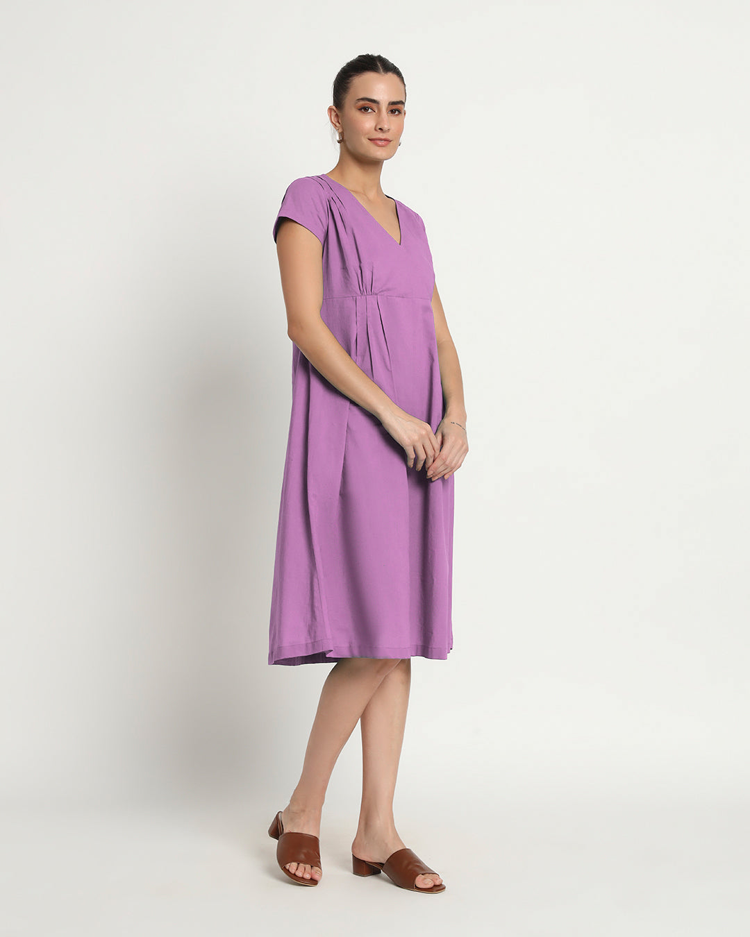 Wisteria Purple Voguish Verve V Neck Dress
