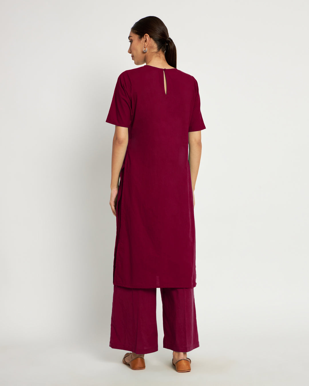 Russet Red Round Neck Long Solid Co-ord Set