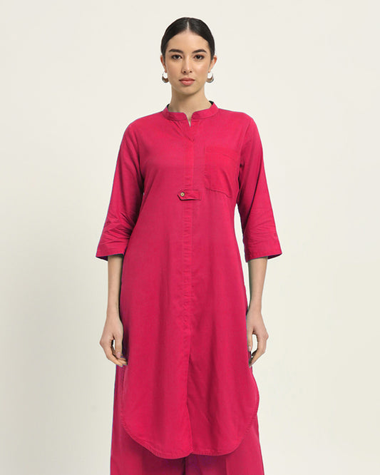 Queen's Gulabi Urban Retreat Band Collar Kurta (Without Bottoms)