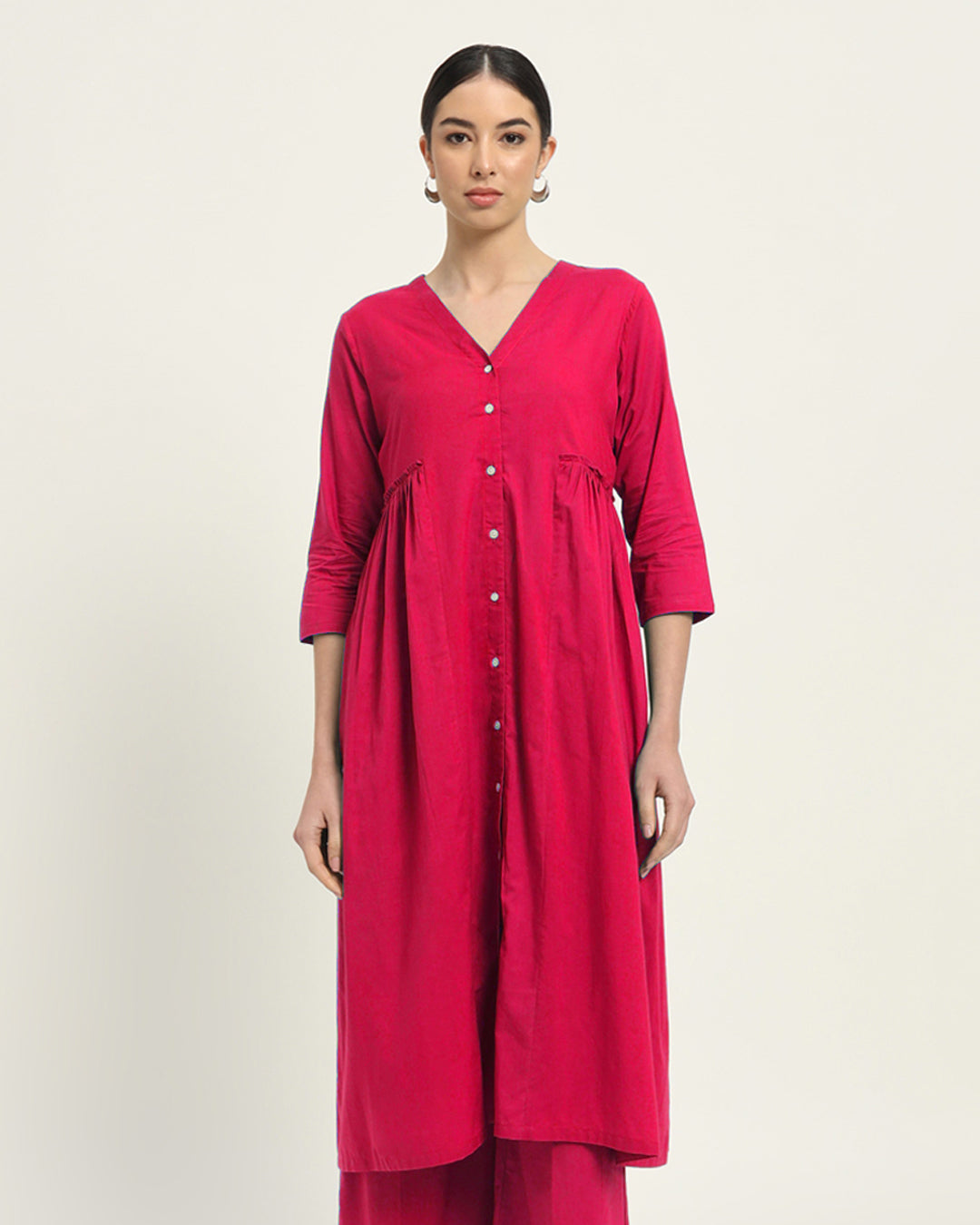 Queen's Gulabi Whimsy Affair Buttoned Solid Kurta (Without Bottoms)