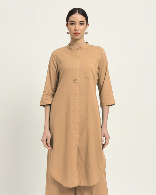 Day In Beige Urban Retreat Band Collar Kurta (Without Bottoms)