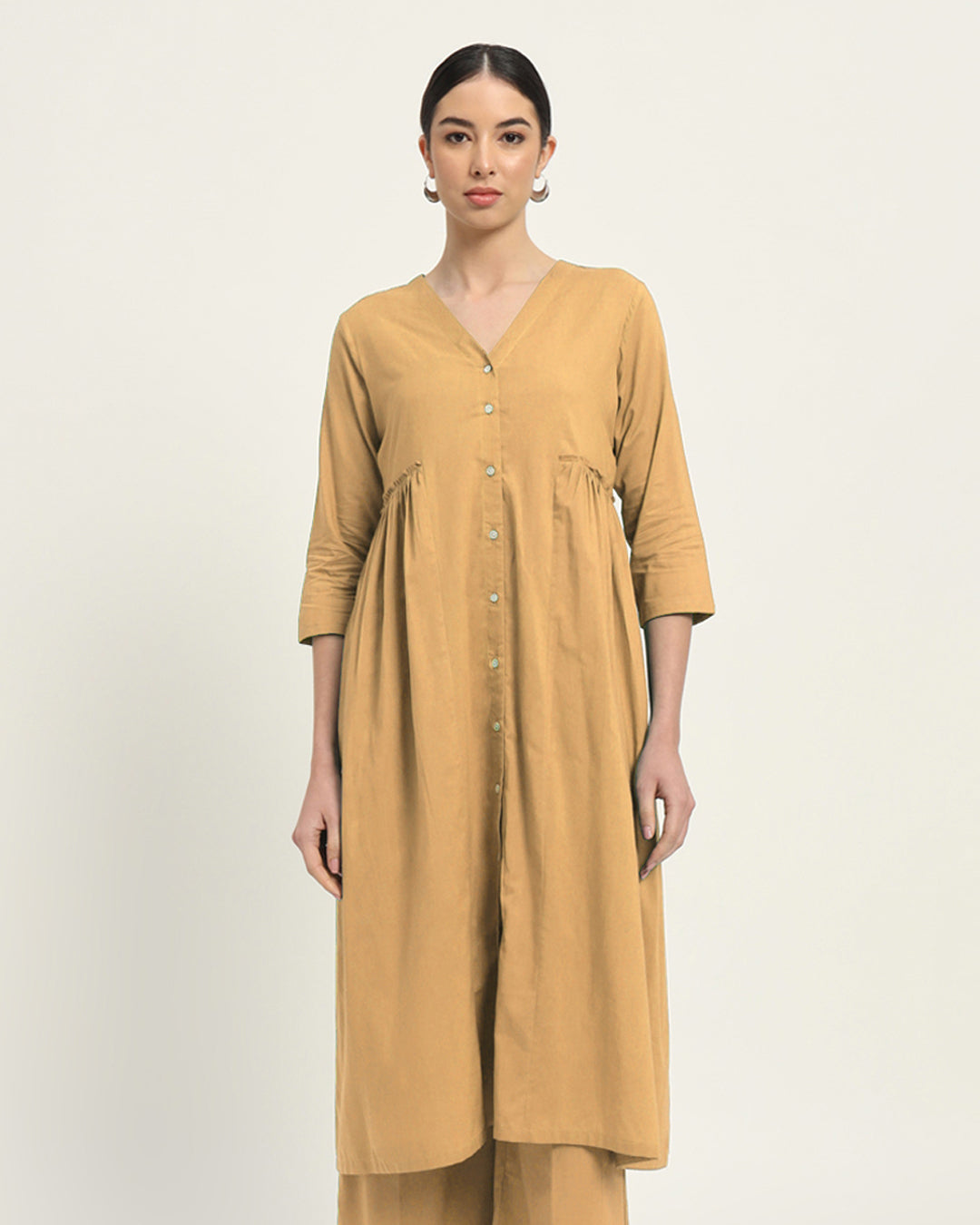 Beige Whimsy Affair Buttoned Solid Kurta (Without Bottoms)