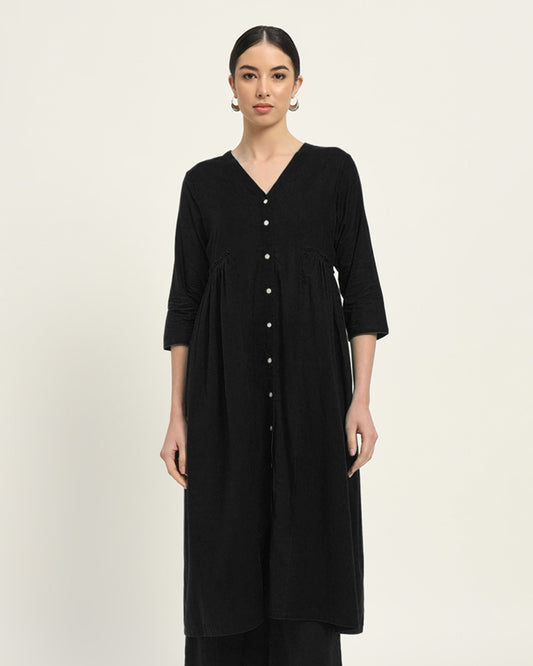 Black Whimsy Affair Buttoned Solid Kurta (Without Bottoms)