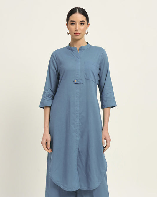 Blue Dawn Urban Retreat Band Collar Kurta (Without Bottoms)