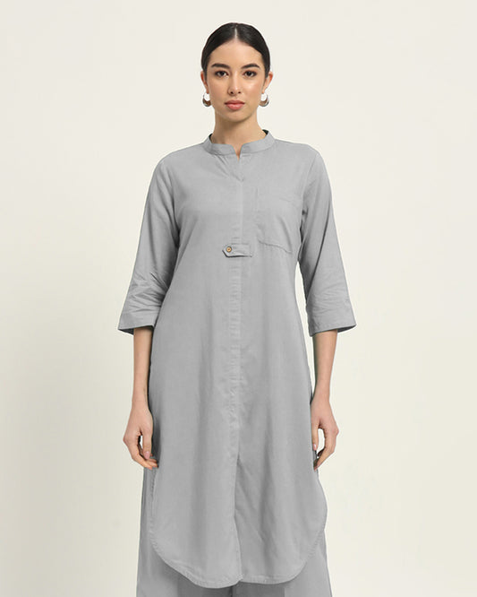 Iced Grey Urban Retreat Band Collar Kurta (Without Bottoms)