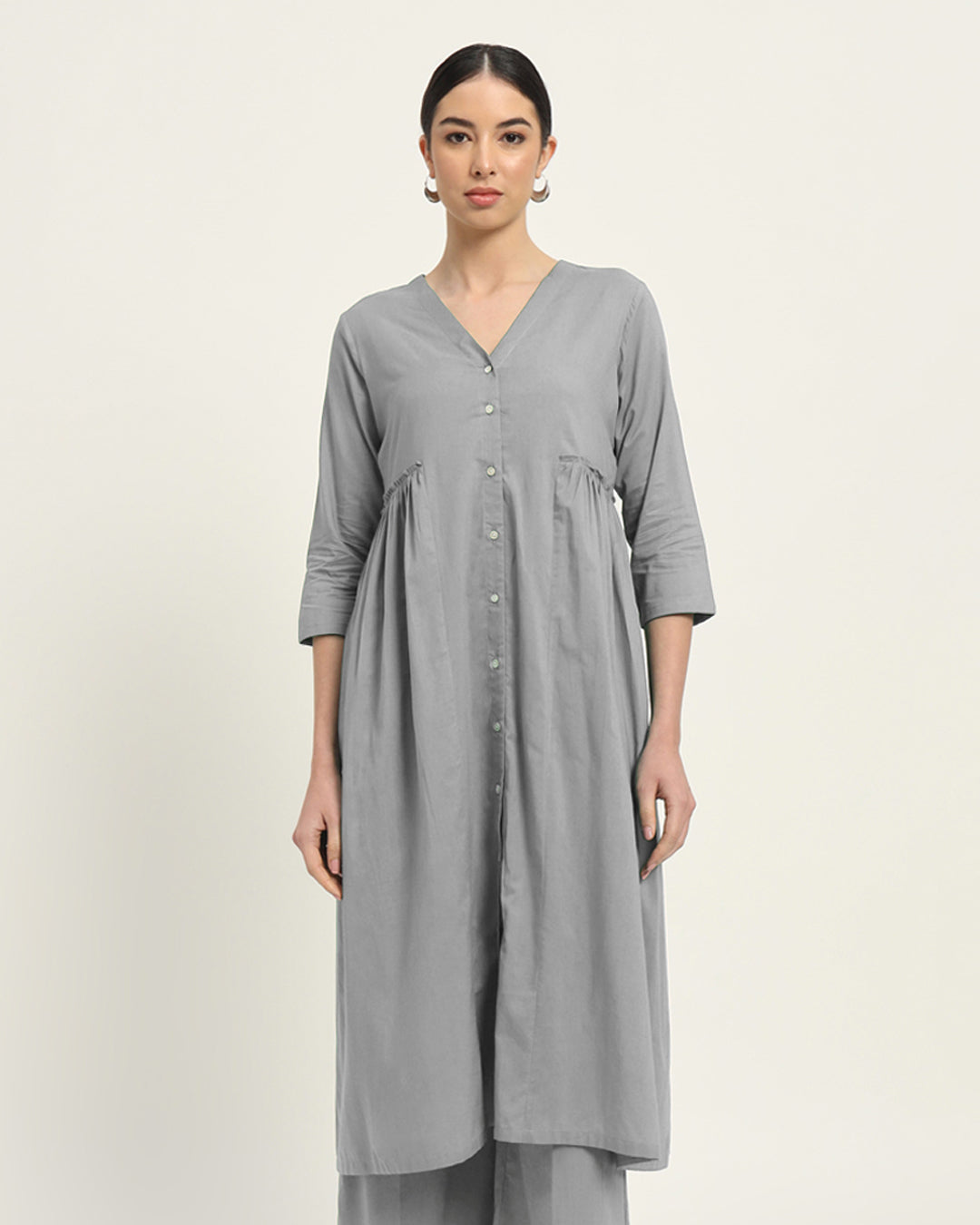 Iced Grey Whimsy Affair Buttoned Solid Kurta (Without Bottoms)