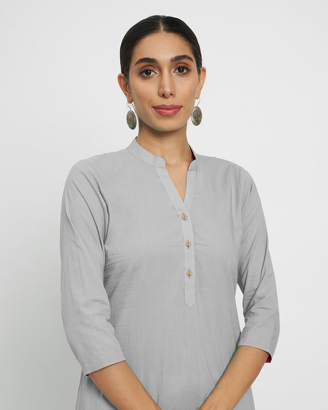 Iced Grey Flattering High-Low Kurta (Without Bottoms)