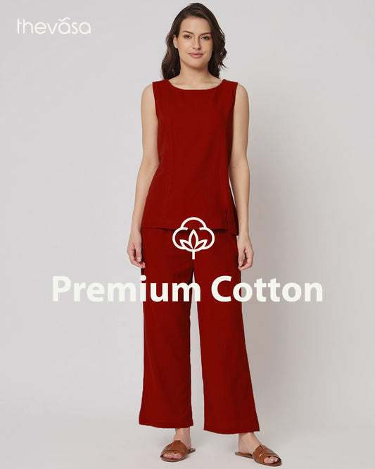 Classic Red Sleeveless Short Length Solid Co-ord Set