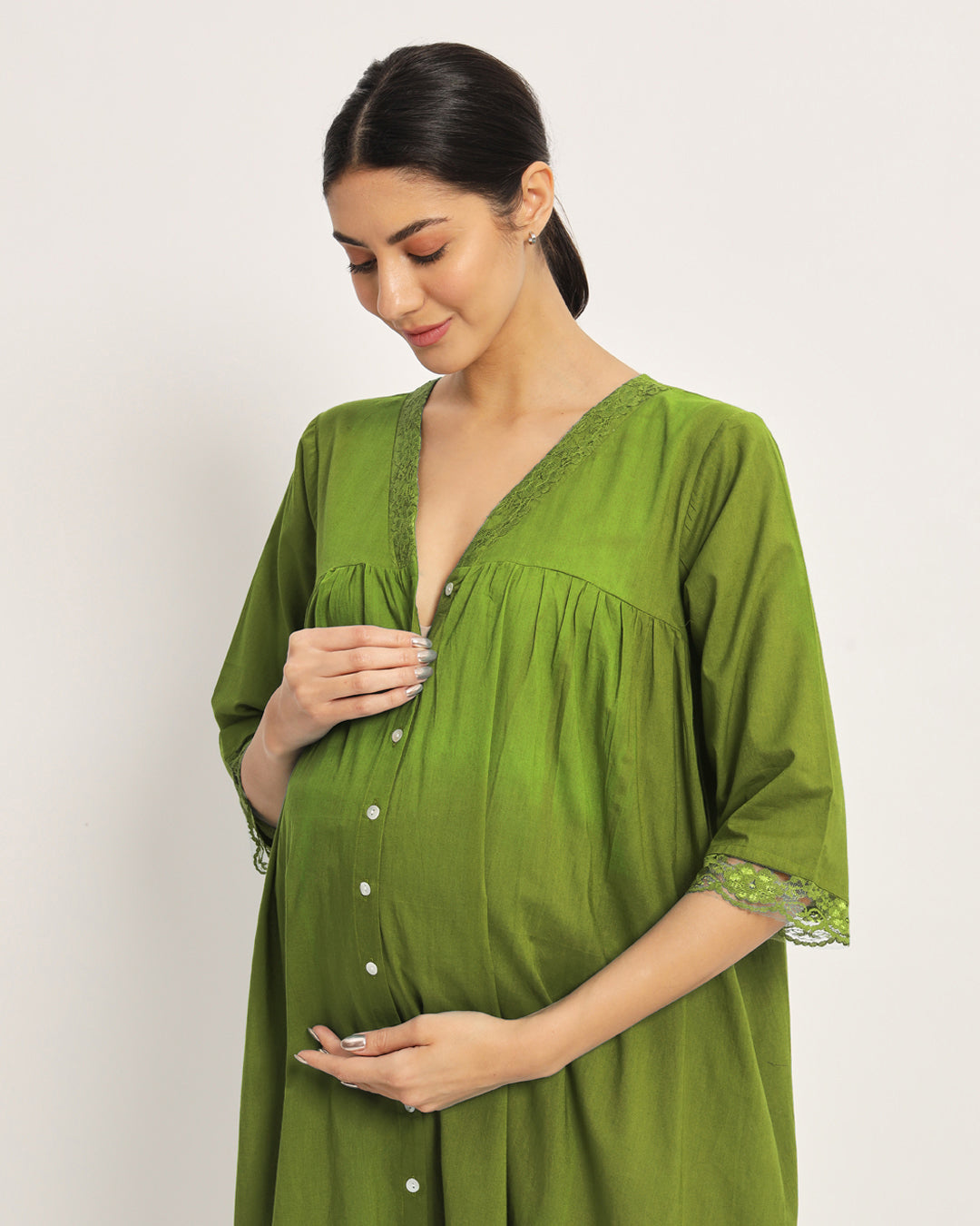 Sage Green Stylish Preggo Maternity & Nursing Dress
